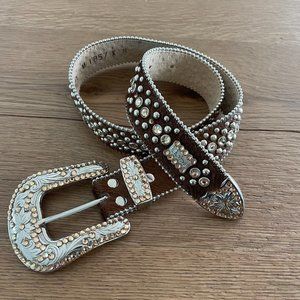 B.B. Simon solid brown hide and brown Swarovski Crystals belt
